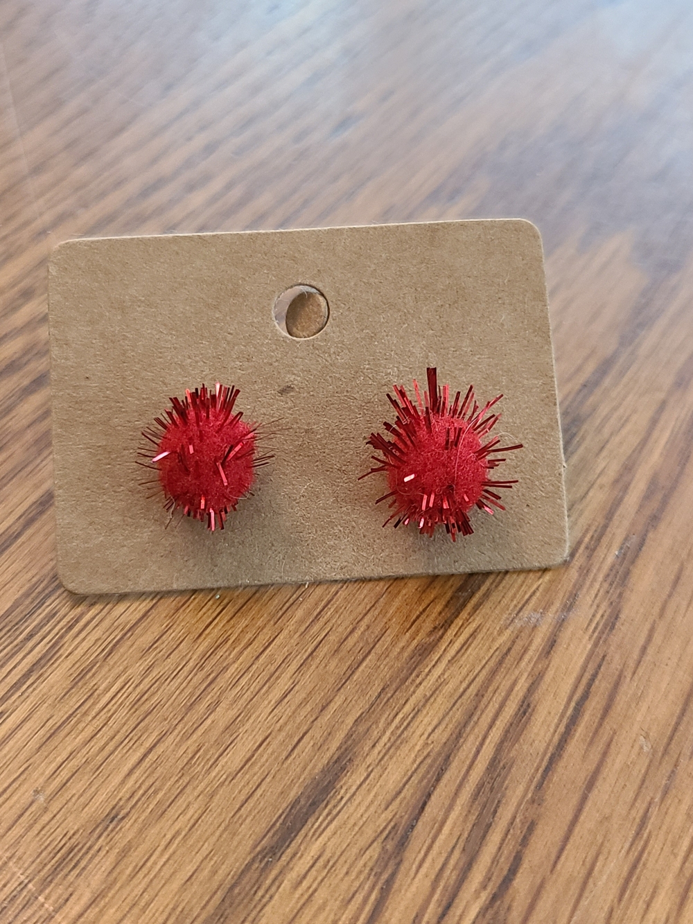 Red Pom Pom Stud Earrings - Unbranded